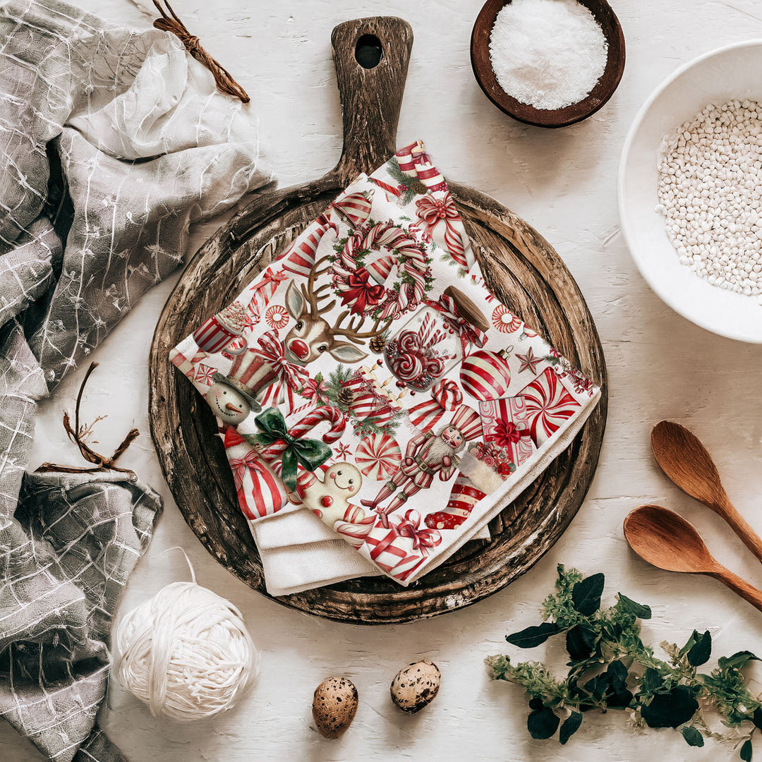 Peppermint Co Candy Cane Christmas Kitchen Tea Towel Holiday Decor Fun Gift Idea