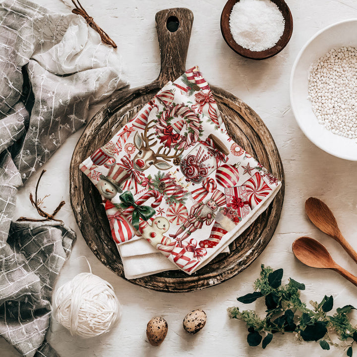 Peppermint Co Candy Cane Christmas Kitchen Tea Towel Holiday Decor Fun Gift Idea