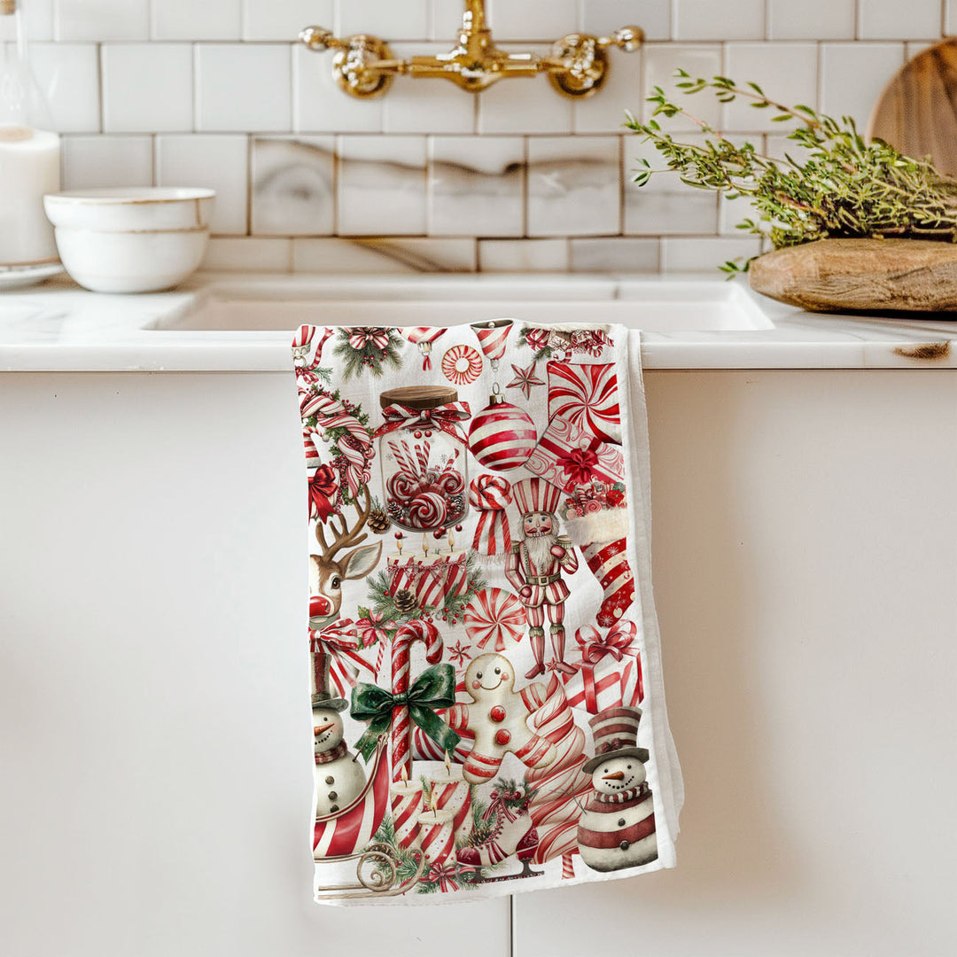Peppermint Co Candy Cane Christmas Kitchen Tea Towel Holiday Decor Fun Gift Idea