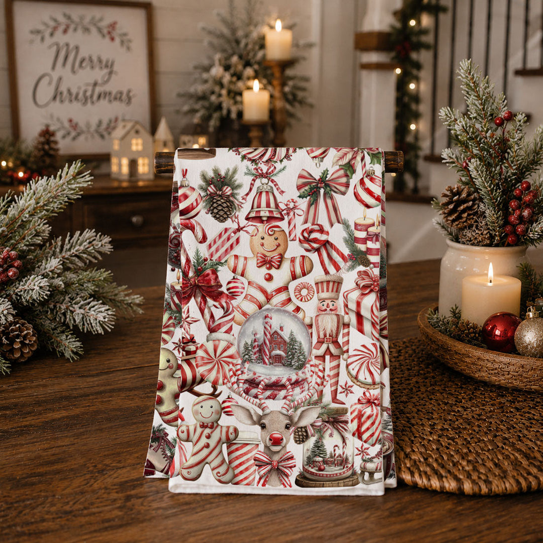 Peppermint Co Candy Cane Christmas Kitchen Tea Towel Holiday Decor Fun Gift Idea