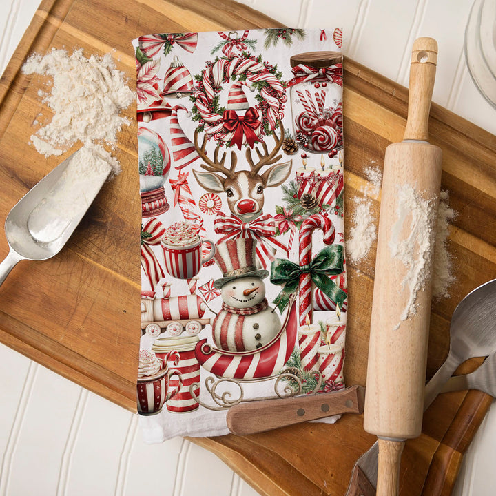 Peppermint Co Candy Cane Christmas Kitchen Tea Towel Holiday Decor Fun Gift Idea