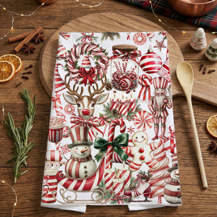Peppermint Co Candy Cane Christmas Kitchen Tea Towel Holiday Decor Fun Gift Idea