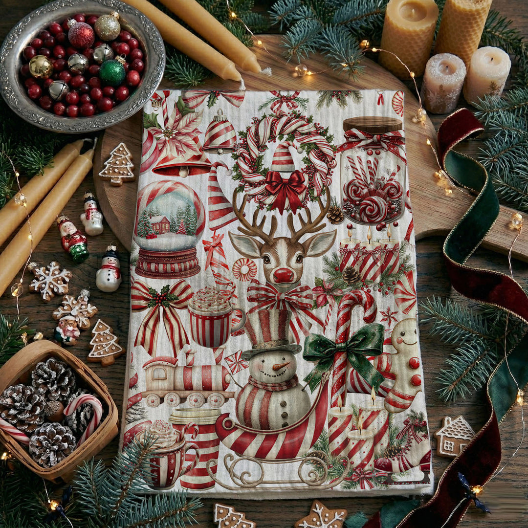 Peppermint Co Candy Cane Christmas Kitchen Tea Towel Holiday Decor Fun Gift Idea