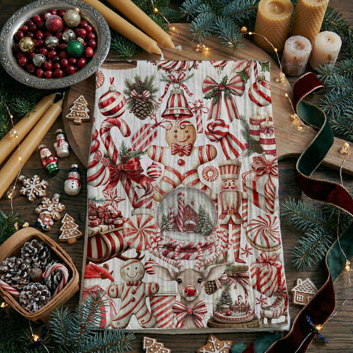 Peppermint Co Candy Cane Christmas Kitchen Tea Towel Holiday Decor Fun Gift Idea