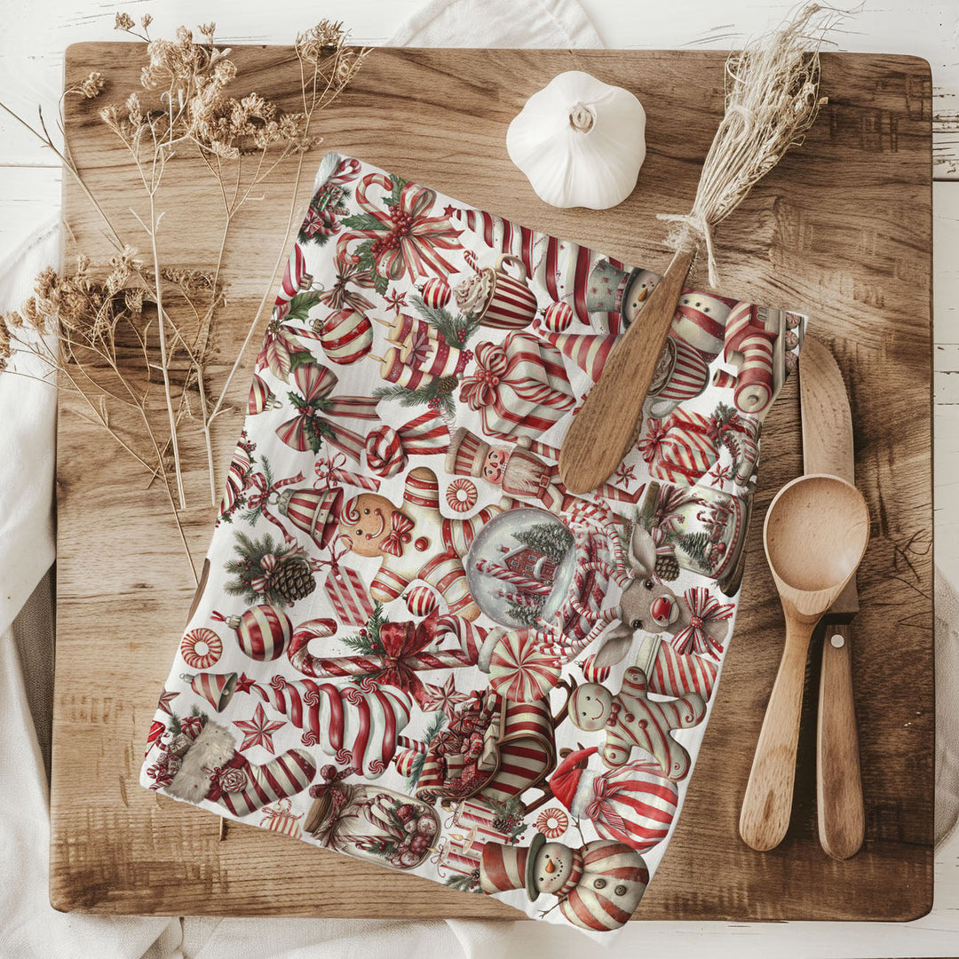 Peppermint Co Candy Cane Christmas Kitchen Tea Towel Holiday Decor Fun Gift Idea
