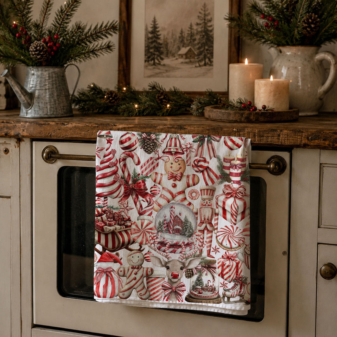 Peppermint Co Candy Cane Christmas Kitchen Tea Towel Holiday Decor Fun Gift Idea
