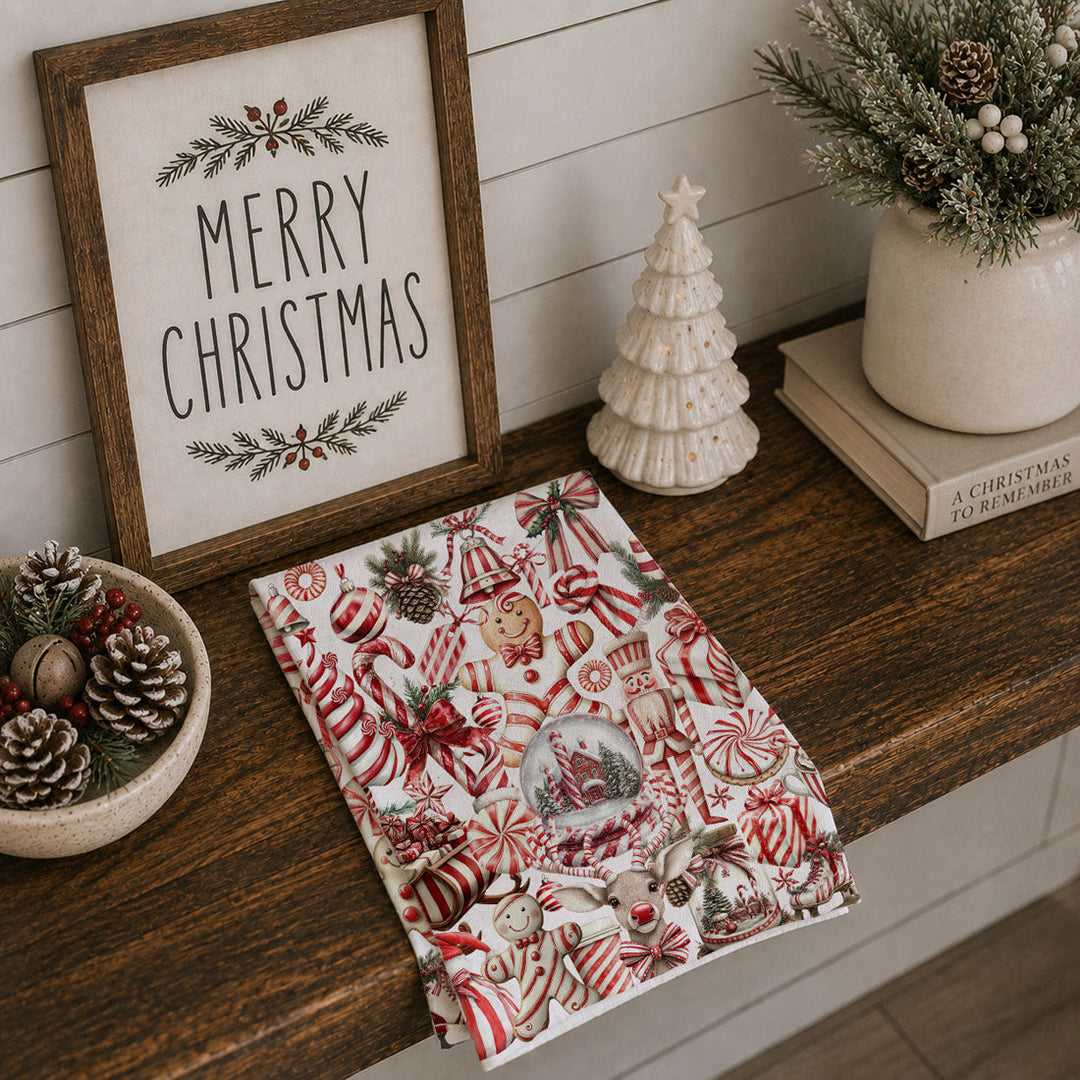 Peppermint Co Candy Cane Christmas Kitchen Tea Towel Holiday Decor Fun Gift Idea