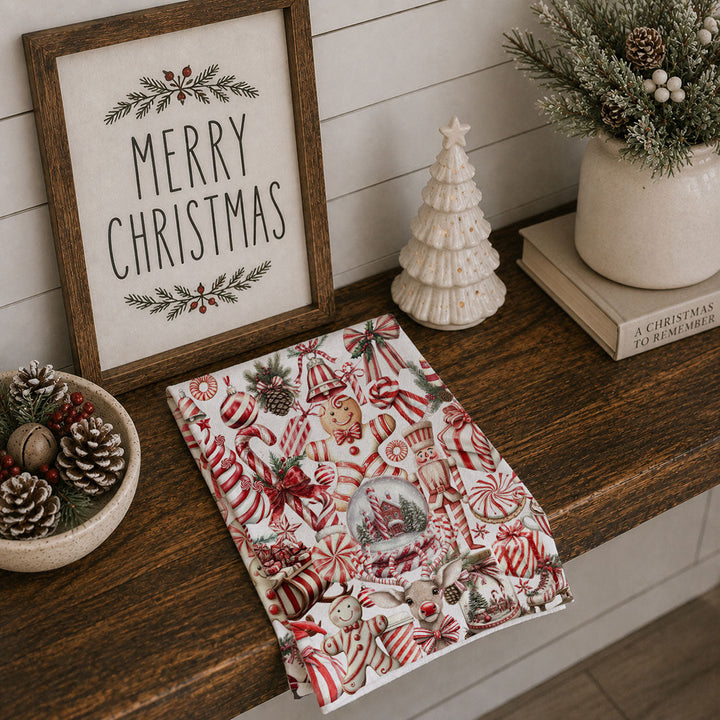 Peppermint Co Candy Cane Christmas Kitchen Tea Towel Holiday Decor Fun Gift Idea