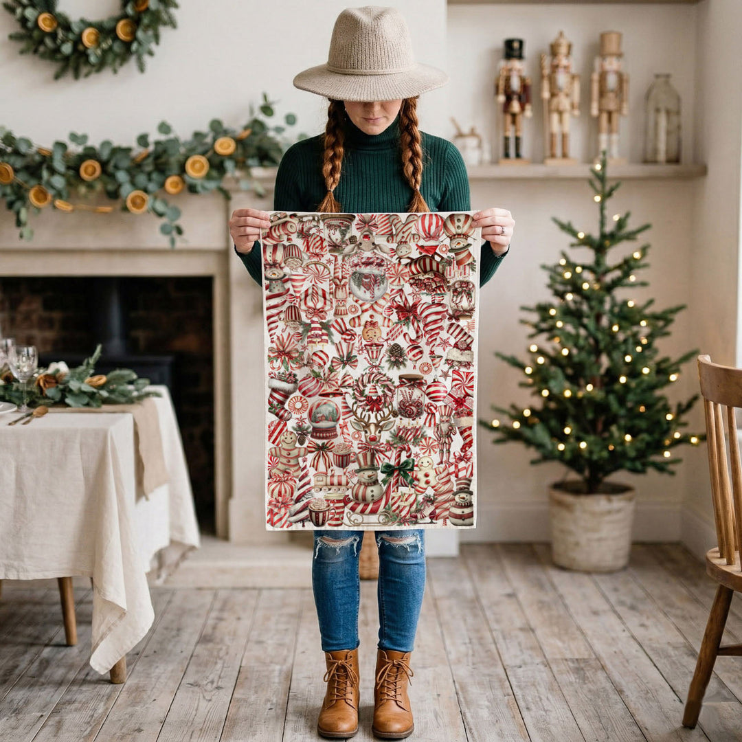 Peppermint Co Candy Cane Christmas Kitchen Tea Towel Holiday Decor Fun Gift Idea