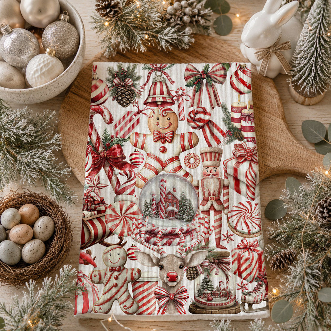 Peppermint Co Candy Cane Christmas Kitchen Tea Towel Holiday Decor Fun Gift Idea