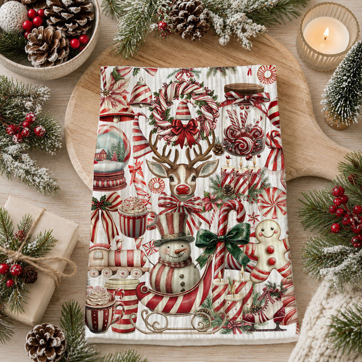 Peppermint Co Candy Cane Christmas Kitchen Tea Towel Holiday Decor Fun Gift Idea
