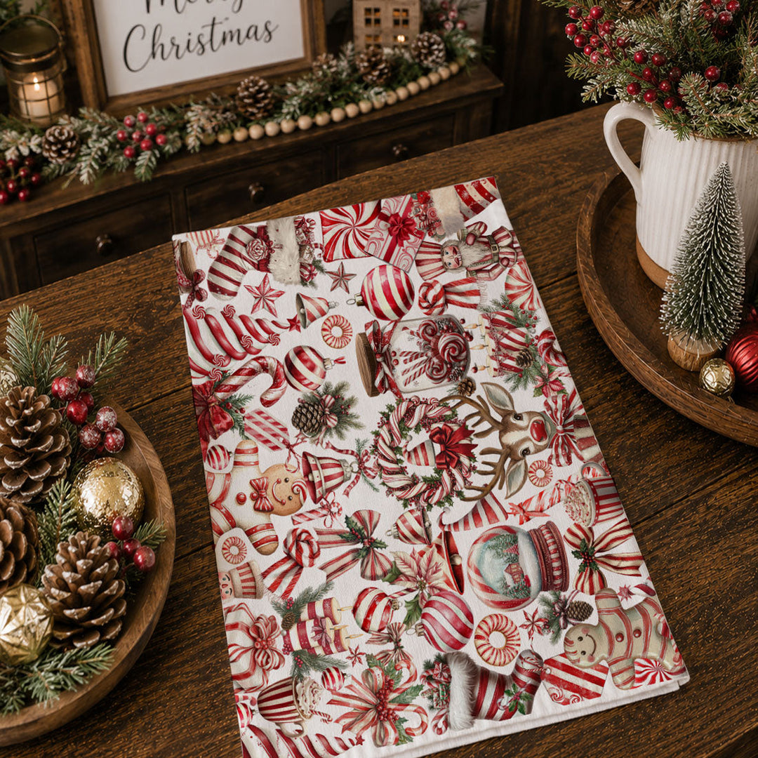 Peppermint Co Candy Cane Christmas Kitchen Tea Towel Holiday Decor Fun Gift Idea