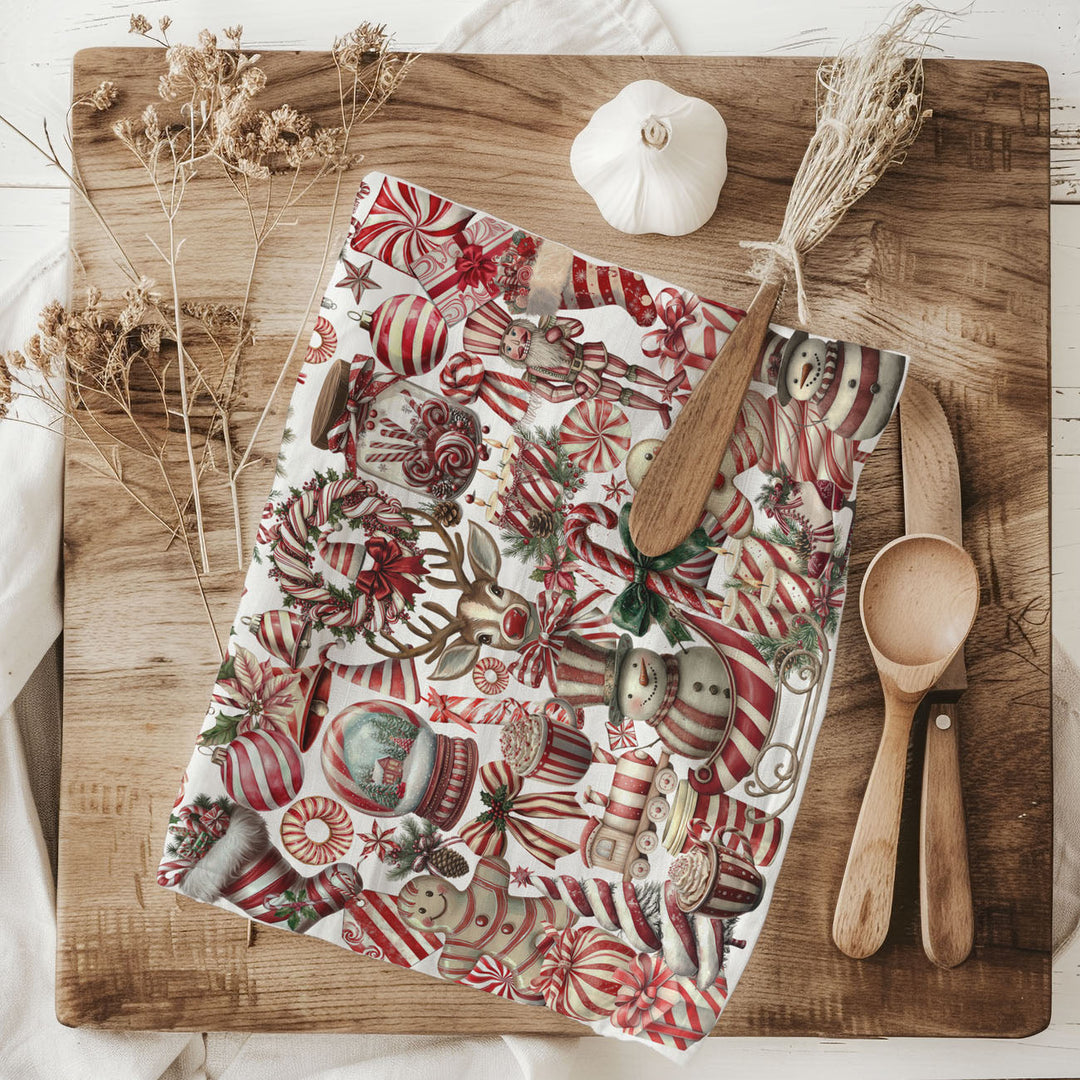 Peppermint Co Candy Cane Christmas Kitchen Tea Towel Holiday Decor Fun Gift Idea