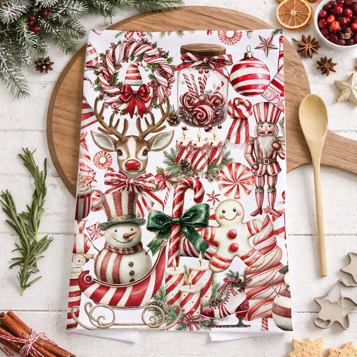 Peppermint Co Candy Cane Christmas Kitchen Tea Towel Holiday Decor Fun Gift Idea