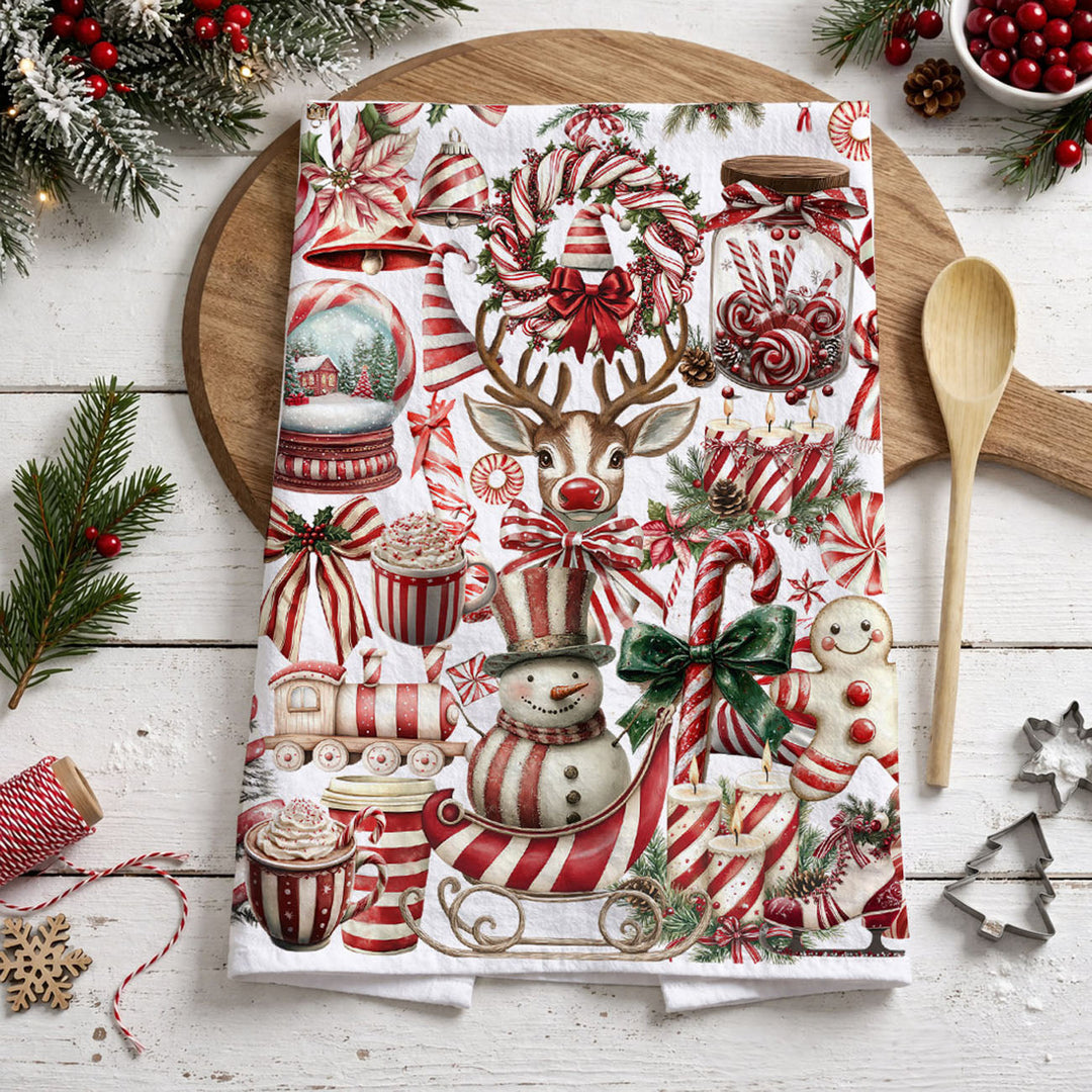 Peppermint Co Candy Cane Christmas Kitchen Tea Towel Holiday Decor Fun Gift Idea