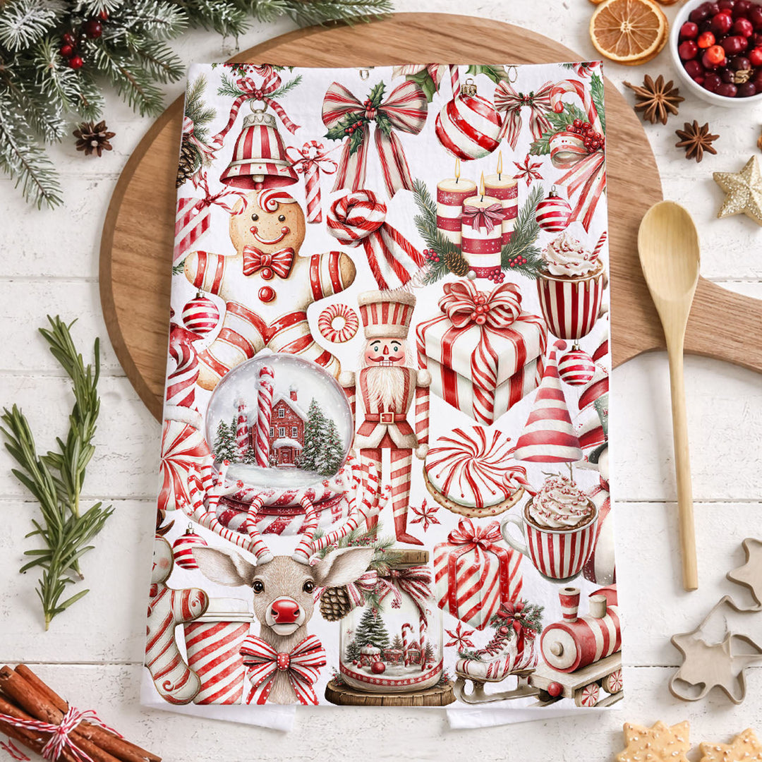 Peppermint Co Candy Cane Christmas Kitchen Tea Towel Holiday Decor Fun Gift Idea