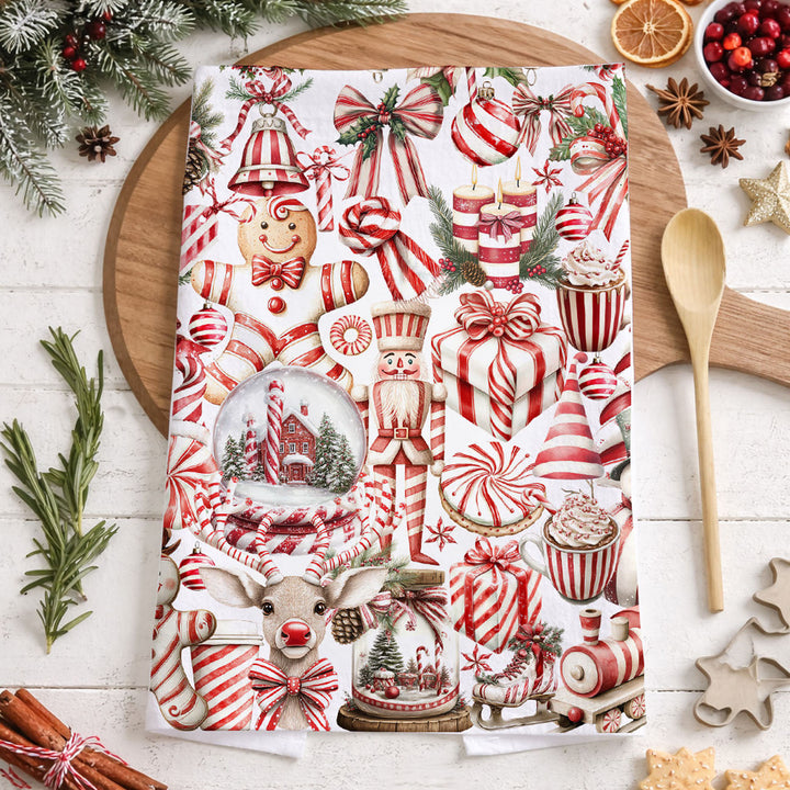 Peppermint Co Candy Cane Christmas Kitchen Tea Towel Holiday Decor Fun Gift Idea