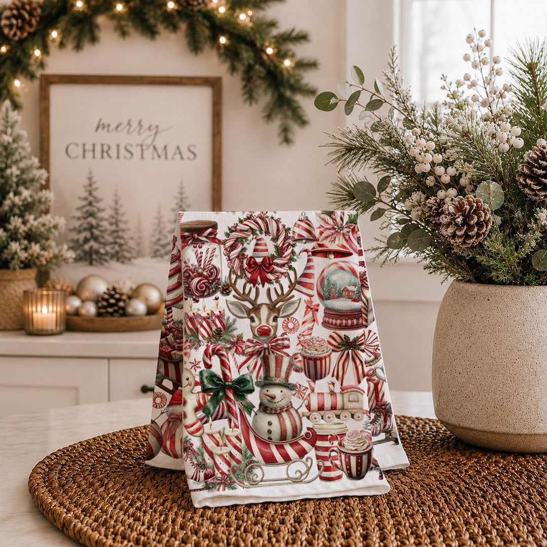 Peppermint Co Candy Cane Christmas Kitchen Tea Towel Holiday Decor Fun Gift Idea