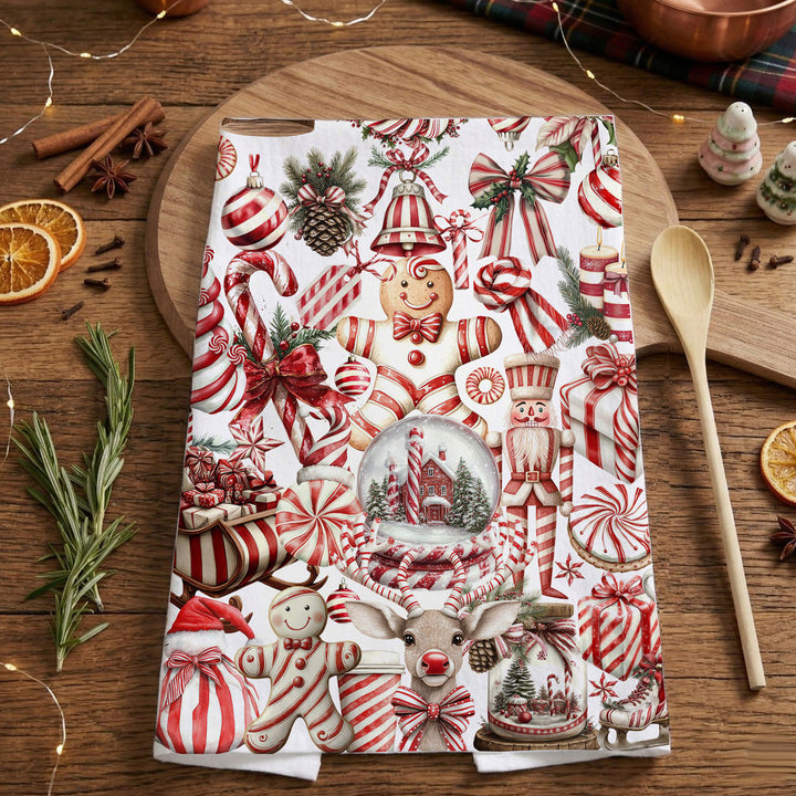 Peppermint Co Candy Cane Christmas Kitchen Tea Towel Holiday Decor Fun Gift Idea