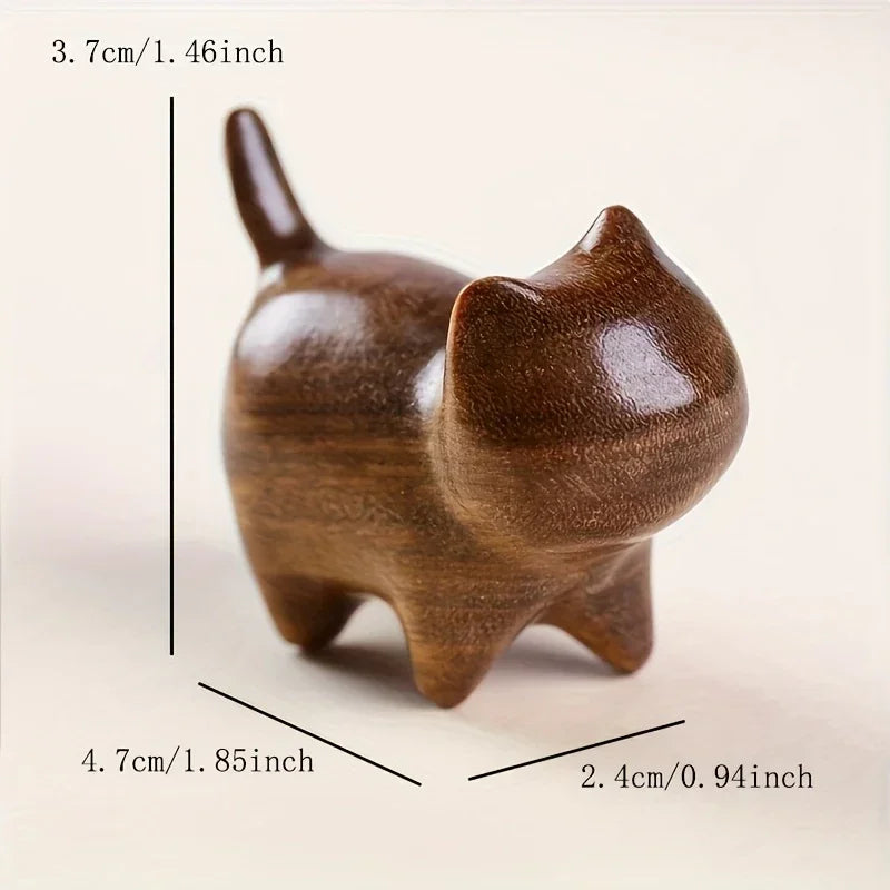 Wood Cat Statue Paperweight