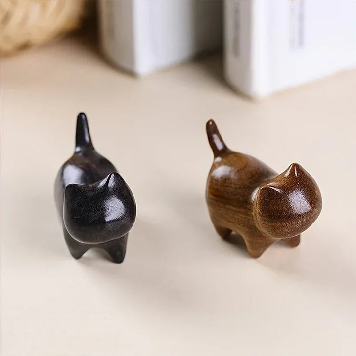 Wood Cat Statue Paperweight