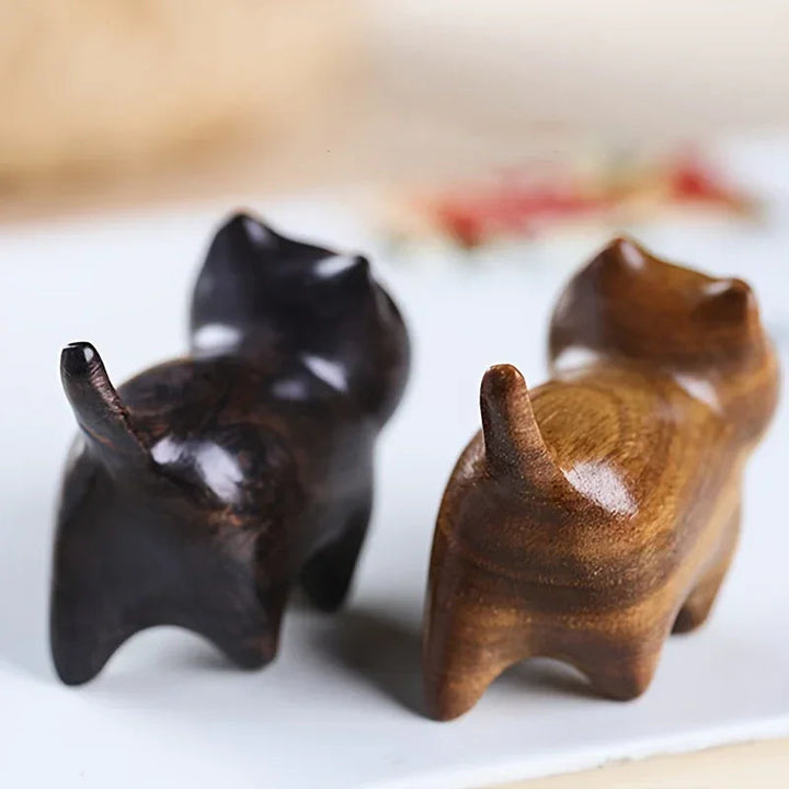 Wood Cat Statue Paperweight