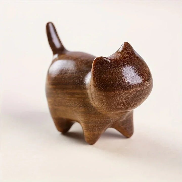 Wood Cat Statue Paperweight