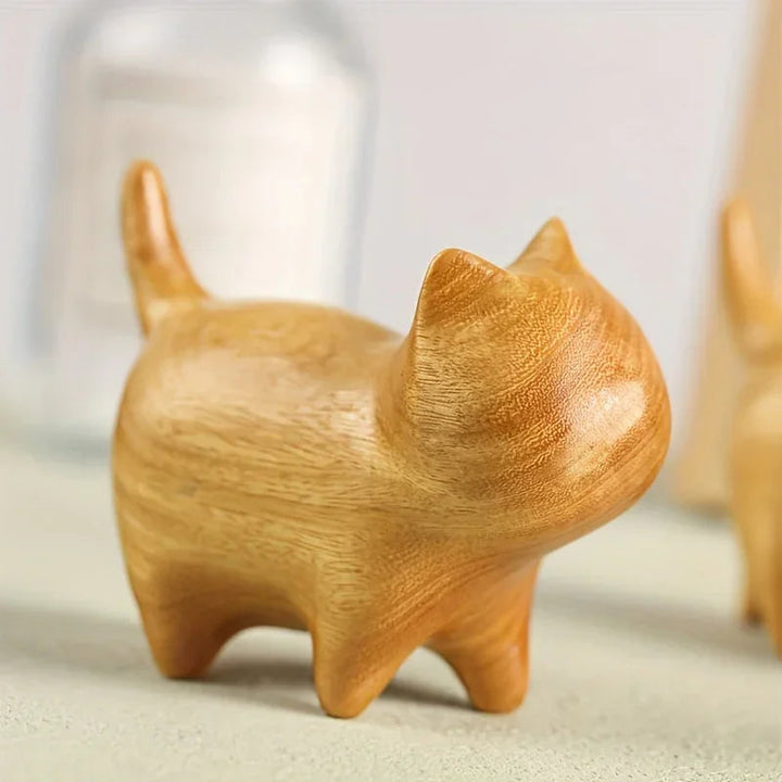 Wood Cat Statue Paperweight