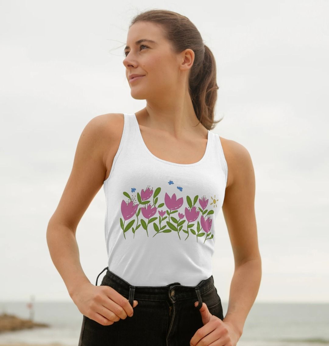 Breezy Tulips w Butterflies Scoop Tank T-Shirt (Adult)