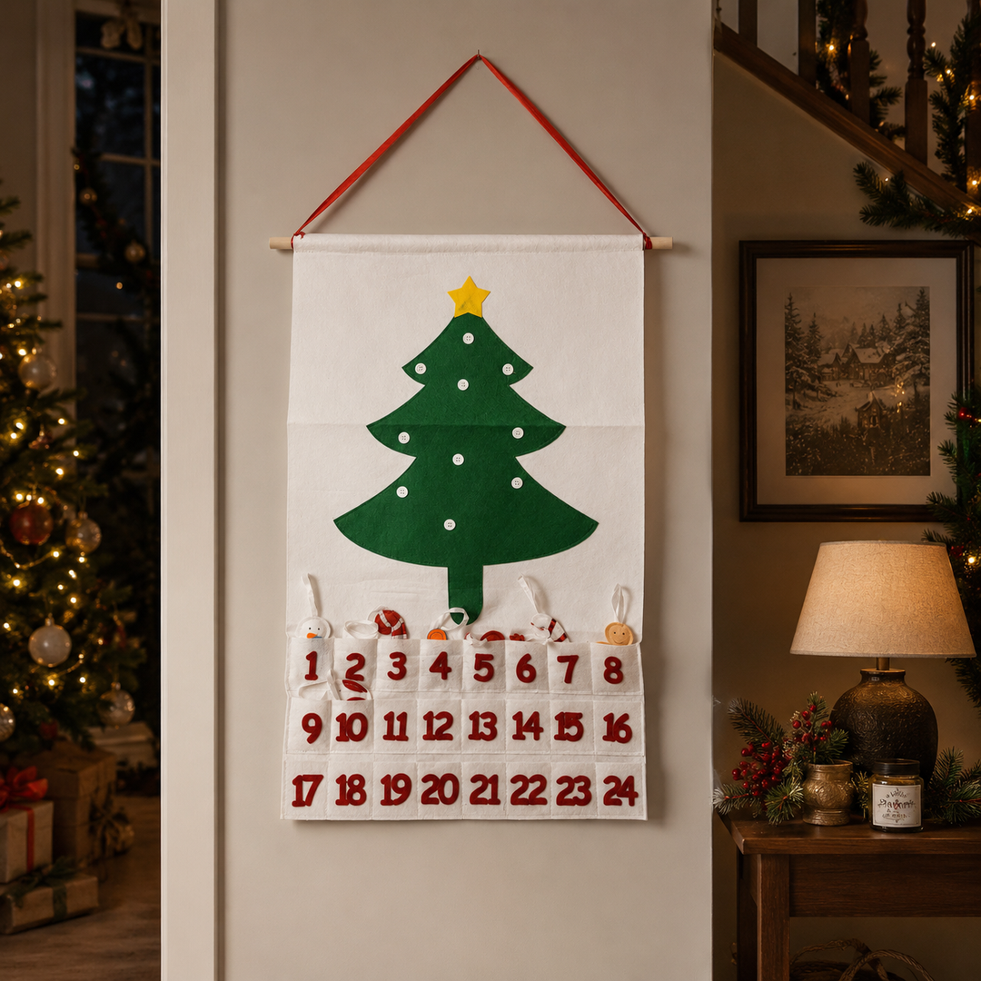 Felt Christmas Advent Calendar Reusable Holiday Countdown Decor Fun Holiday Gift