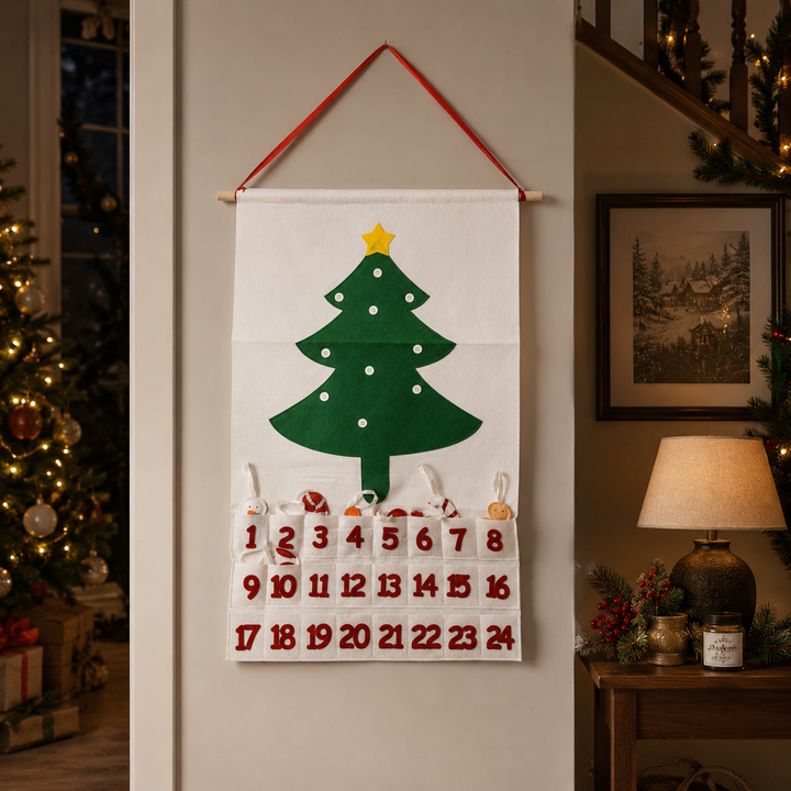 Felt Christmas Advent Calendar Reusable Holiday Countdown Decor Fun Holiday Gift