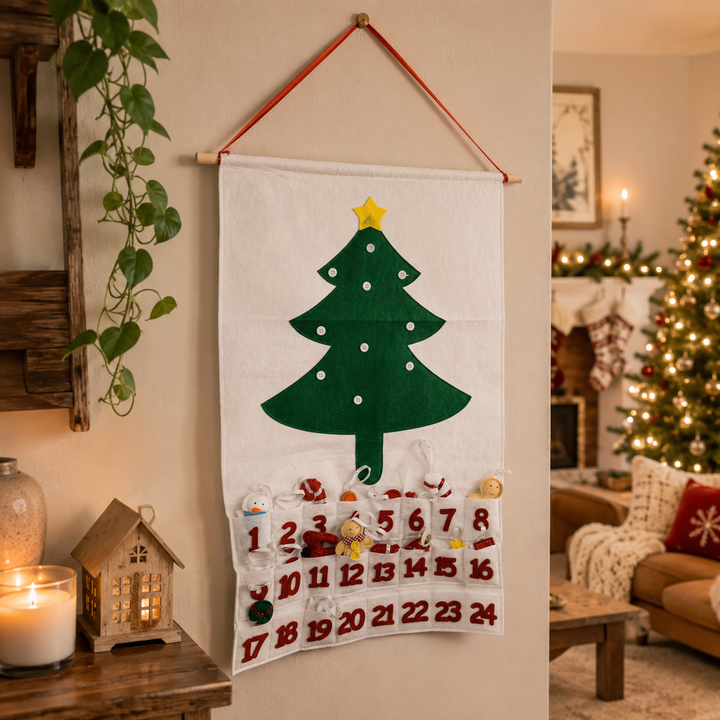 Felt Christmas Advent Calendar Reusable Holiday Countdown Decor Fun Holiday Gift