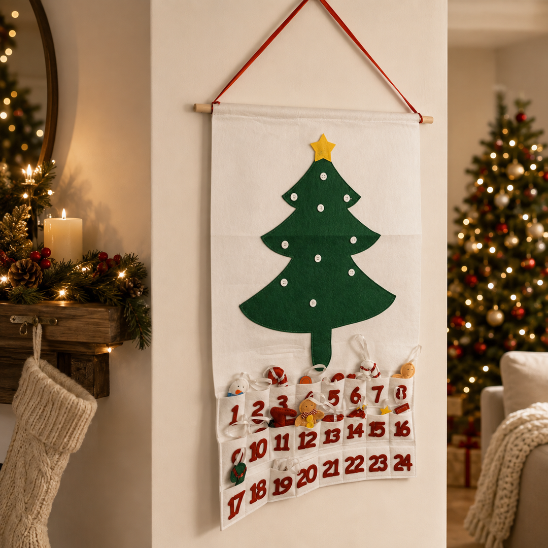 Felt Christmas Advent Calendar Reusable Holiday Countdown Decor Fun Holiday Gift