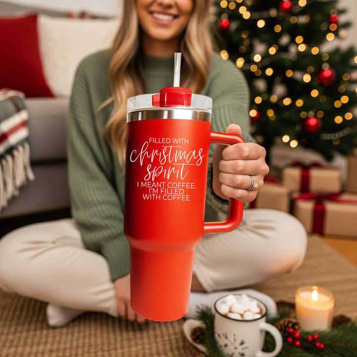 Christmas Spirit OG Insulated Tumbler 40oz Red Handle Lid Straw Fun Holiday Gift