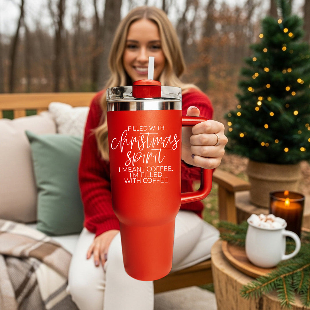 Christmas Spirit OG Insulated Tumbler 40oz Red Handle Lid Straw Fun Holiday Gift