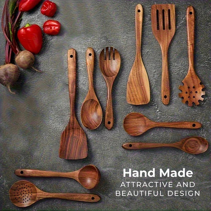Cookware Set - Non-Stick Teak Wood 10pcs