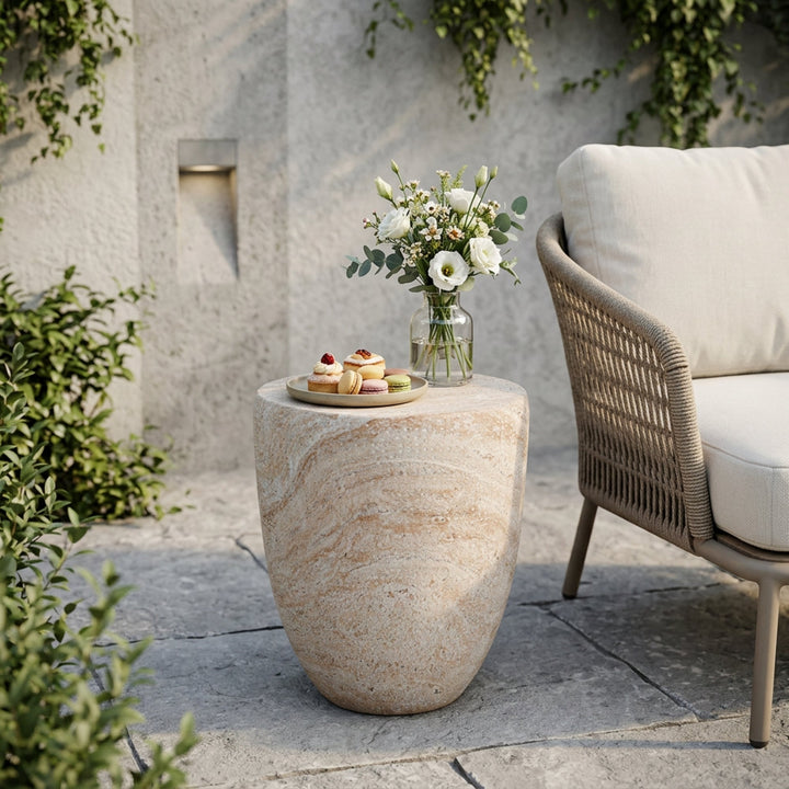 Outdoor/Indoor Lightweight Concrete Side Table - Travertine Finish