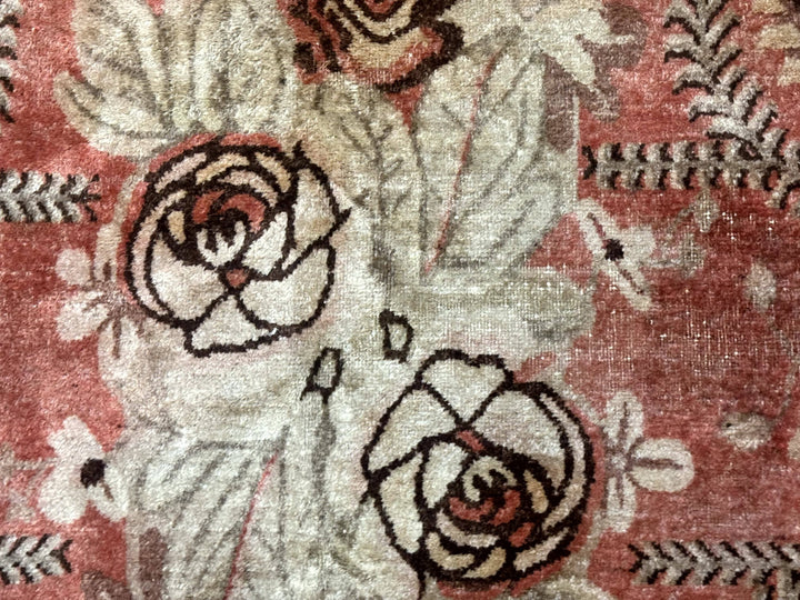 Khotan Rug 5x9, Terracotta and Brown, Floral, Chinese Wool Carpet, Antique Rug