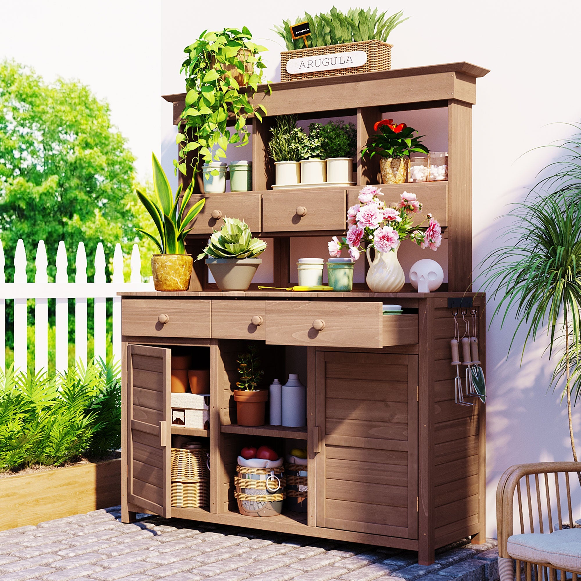 TOPMAX 65.7'' Tall Garden Potting Bench with Hutch