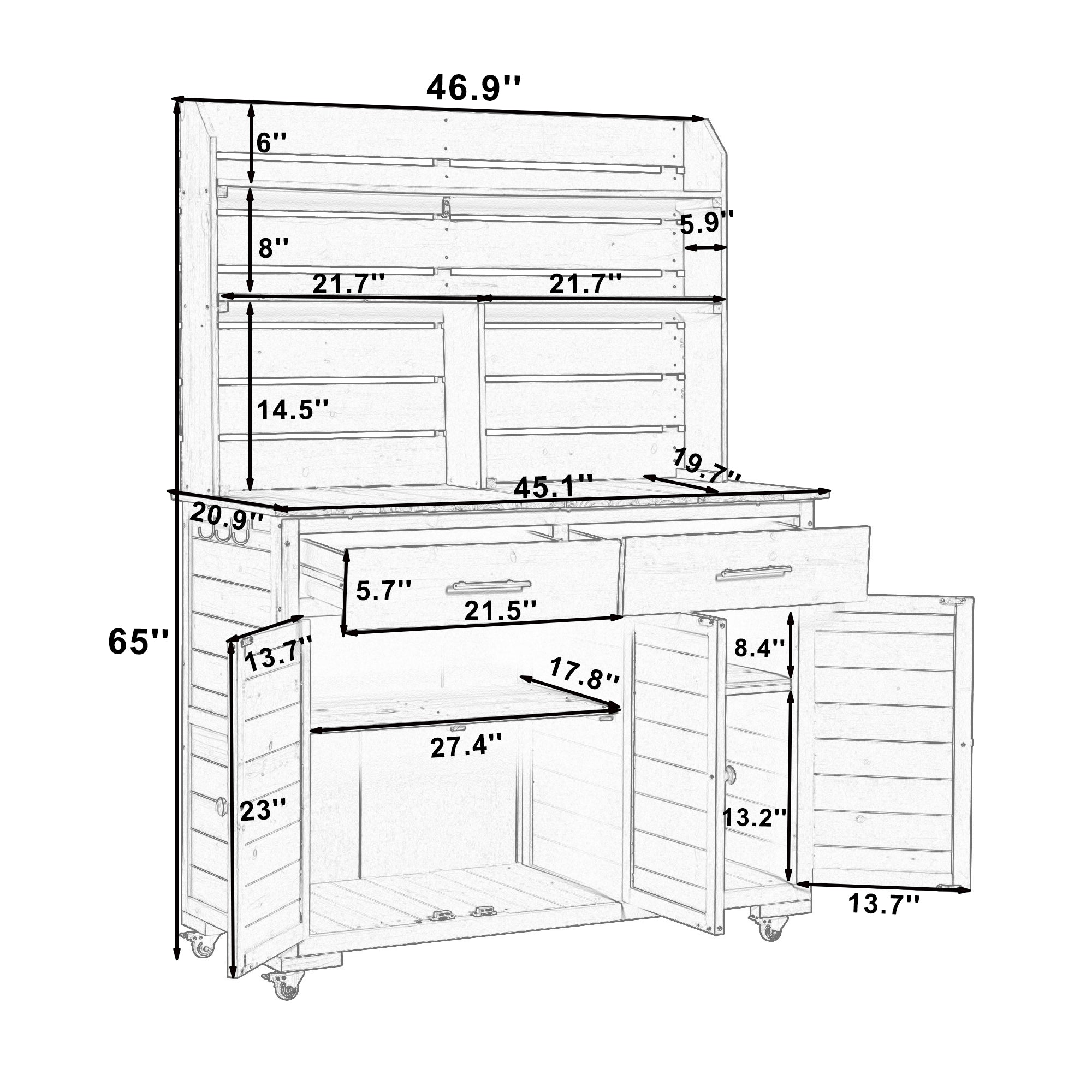 TOPMAX 65''H Large Garden Potting Bench with Lockable Wheel