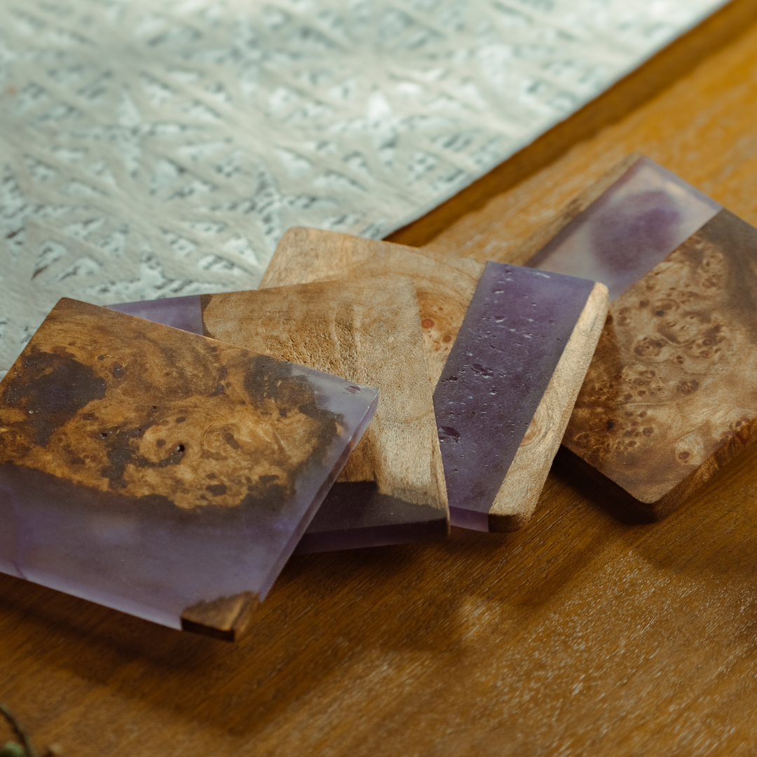 Handcrafted Coasters — Wood, Slate, Epoxy & Marble & Wood