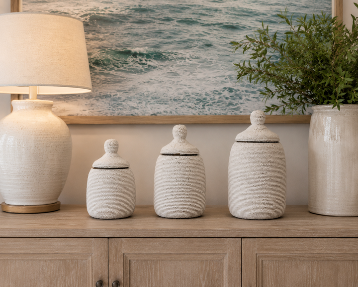 Beaded Wooden Jar Set/3 pcs