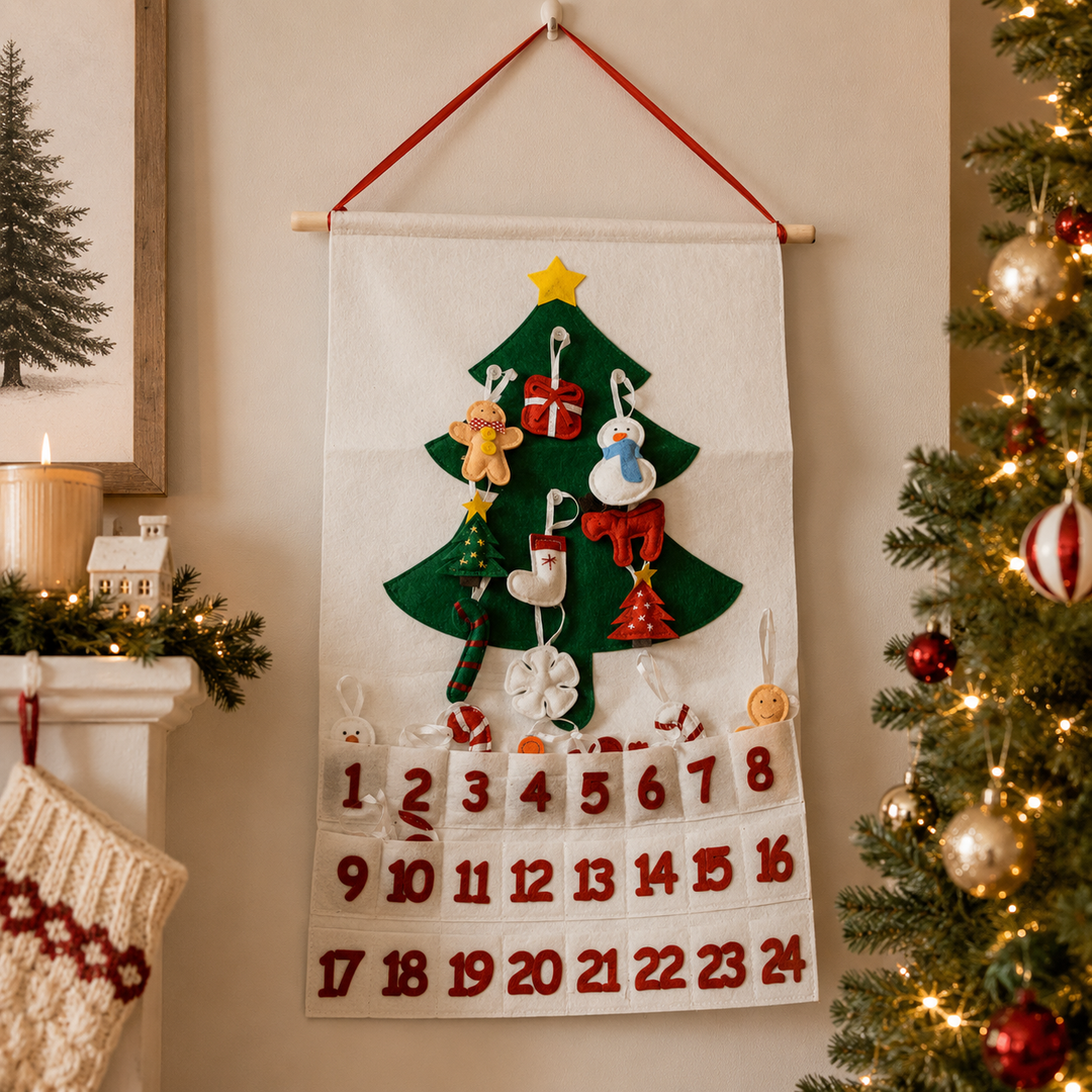 Felt Christmas Advent Calendar Reusable Holiday Countdown Decor Fun Holiday Gift