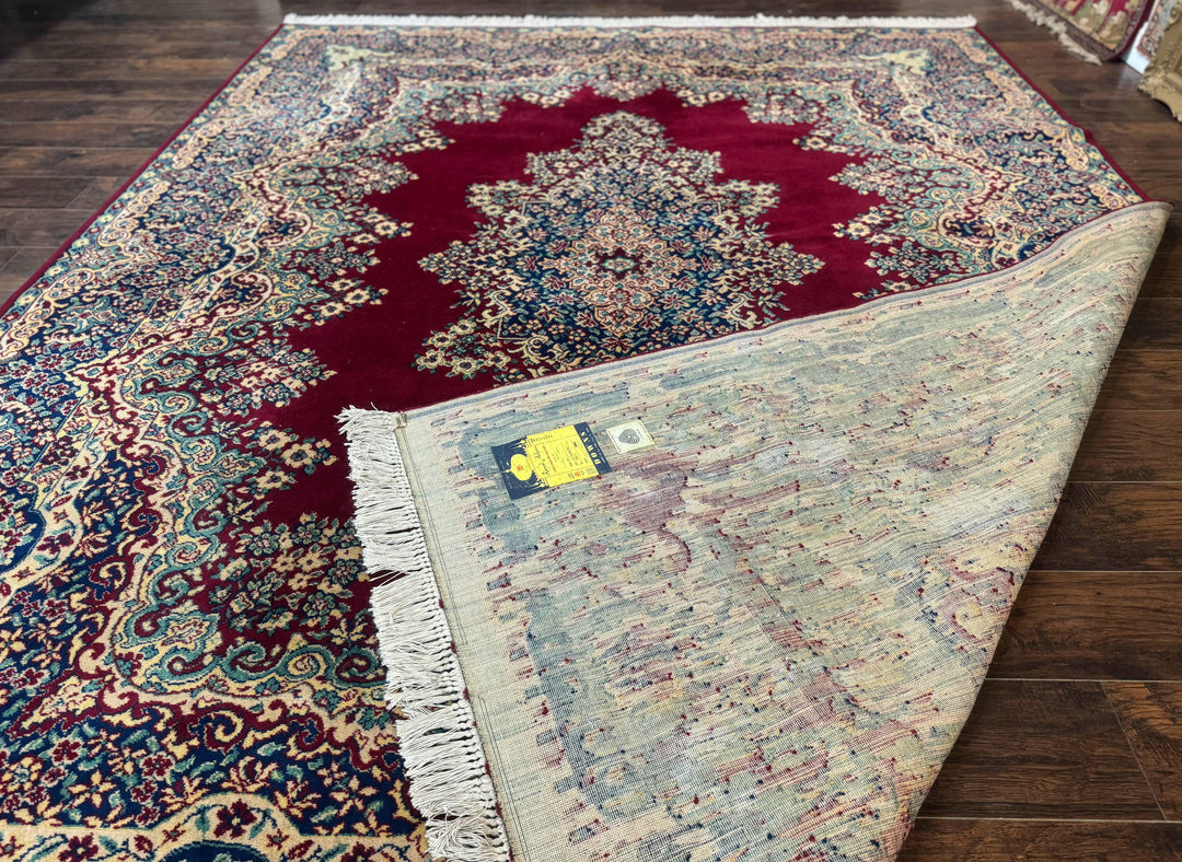 Power Loomed Persian Oriental Rug 9x12, Vintage Wool Pile, Kirman Design