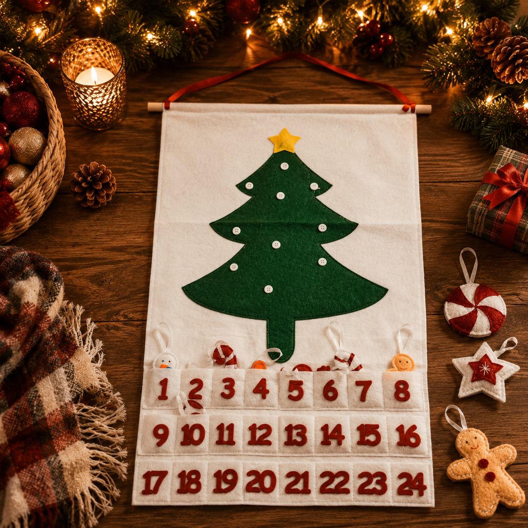 Felt Christmas Advent Calendar Reusable Holiday Countdown Decor Fun Holiday Gift
