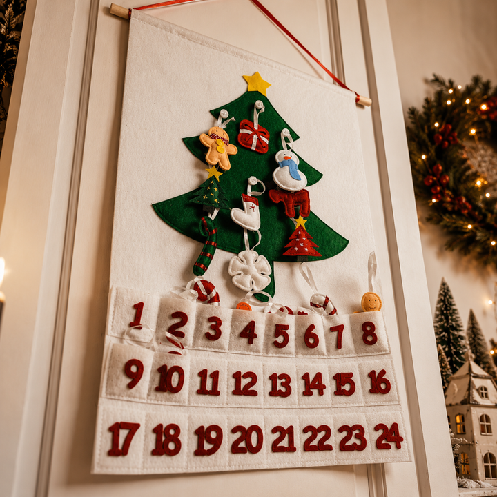 Felt Christmas Advent Calendar Reusable Holiday Countdown Decor Fun Holiday Gift