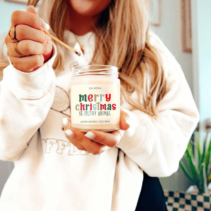 Merry Christmas Scented Soy Blend Candle 9oz Jar Holiday Great Gift for Friends