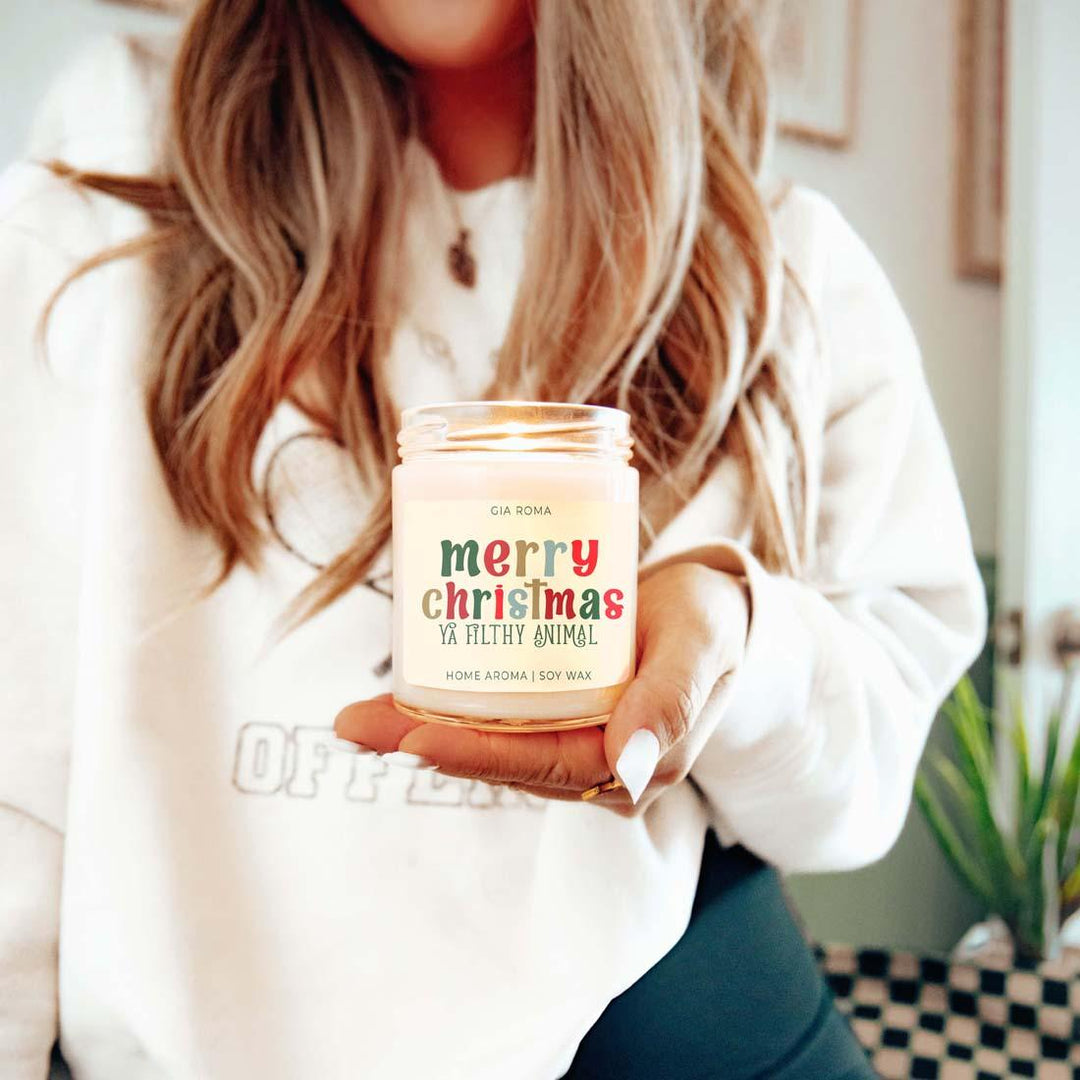Merry Christmas Scented Soy Blend Candle 9oz Jar Holiday Great Gift for Friends