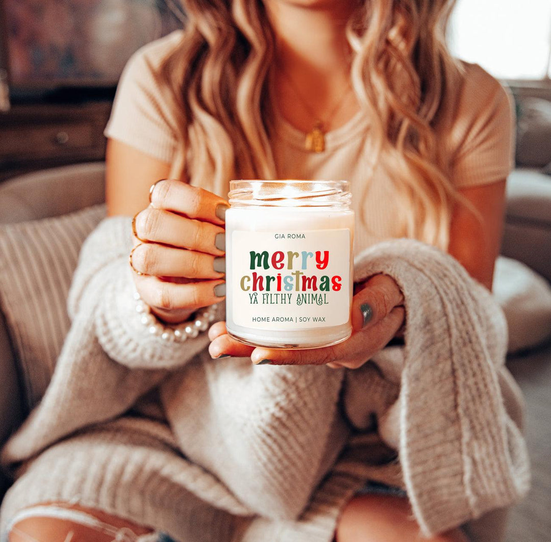 Merry Christmas Scented Soy Blend Candle 9oz Jar Holiday Great Gift for Friends