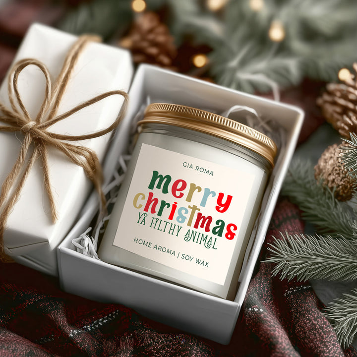 Merry Christmas Scented Soy Blend Candle 9oz Jar Holiday Great Gift for Friends